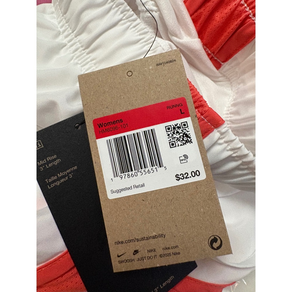 Nike Tempo Dri-FIT Womens Running Shorts White Coral Red HM6096-101 Size L NWT - Picture 4 of 4